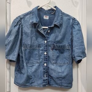 Levi's Altered Blue Denim Button Up Blouse